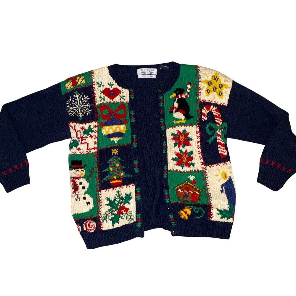 Signatures by Northern Isles Hand Knit Med  Christmas Sweater Cardigan Women